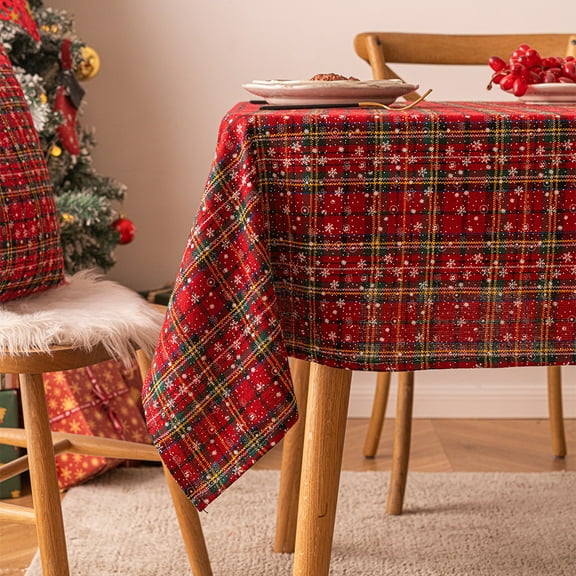 XmhyTop Transform Your Holiday Table with Our Christmas Plaid Tablecloth – Perfect Rectangle Table Cover for Christmas Party Decoration-Red and green checkered snowflakes-SIZE C:55*55inch