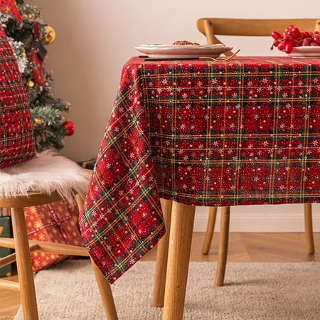 

XmhyTop Transform Your Holiday Table with Our Christmas Plaid Tablecloth – Perfect Rectangle Table Cover for Christmas Party Decoration-Red and green checkered snowflakes-SIZE A:23*23inch