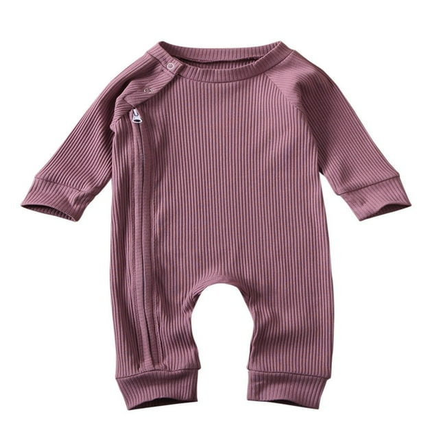 Newborn Infant Baby Boys Girls Romper With Zipper Ribbed Jumpsuit Kids Pajamas Clothes