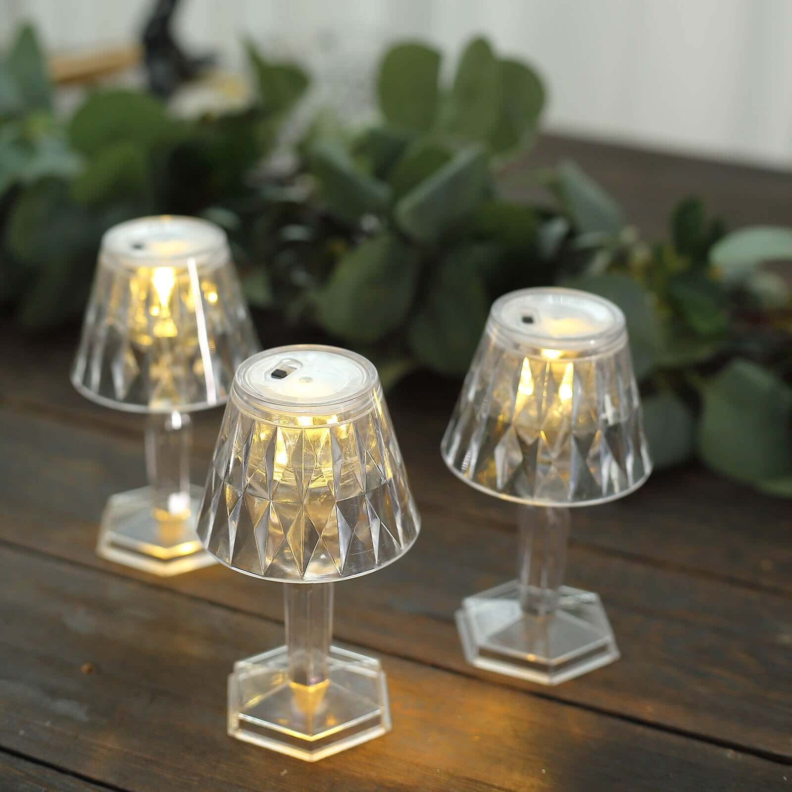 Efavormart 6 Pack | 4.5" Warm White Clear Crystal Mini Acrylic LED Desk Lamps, Decorative Accent Night Lights