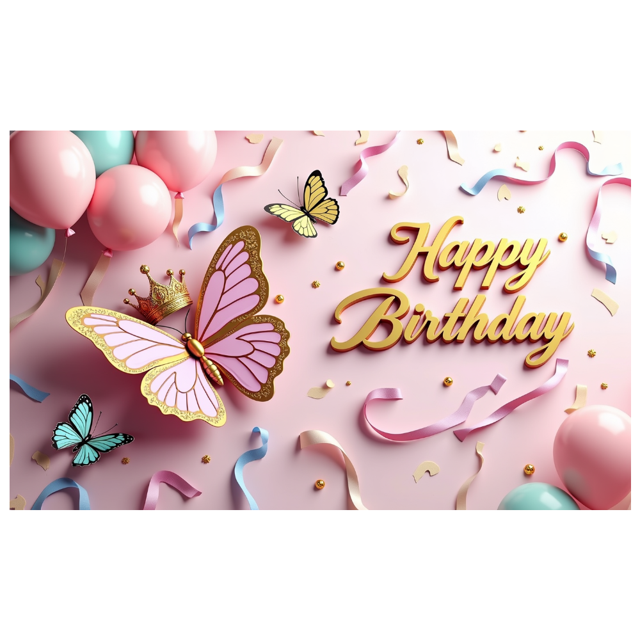 Pastel Colored Balloon Themed Backdrop Banner with Sparkling Butterfly Elements Party Decorations for Birthday Celebrations Photography Props Photo Booth Backgrounds