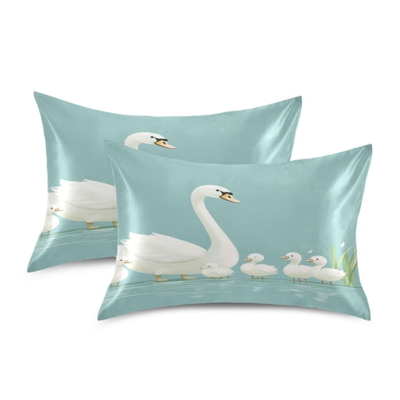 Yayeee Pillowcase Standard Size Set of 2 Satin Wrinkle Resistant Pillow Case, White Cartoon Swan