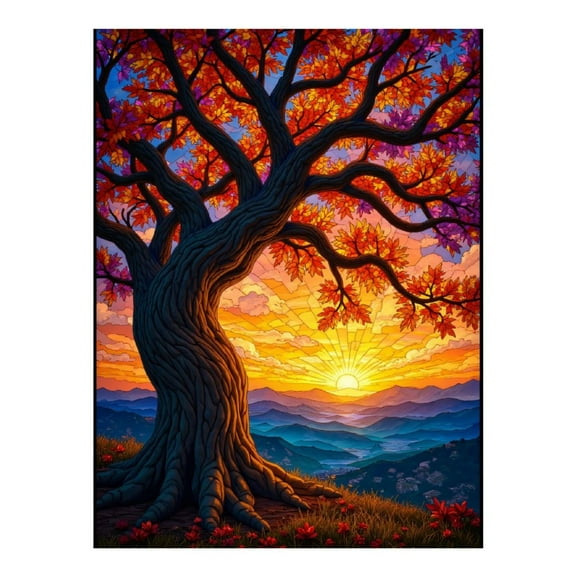 Diamond Art Kit for Adults, Sunset Tree Vibrant Autumn Landscape Diamond Painting for Adults Beginners, 5D DIY Diamond Art Painting Kits, Colorful Diamond Painting Craft for Home Decor 12x16