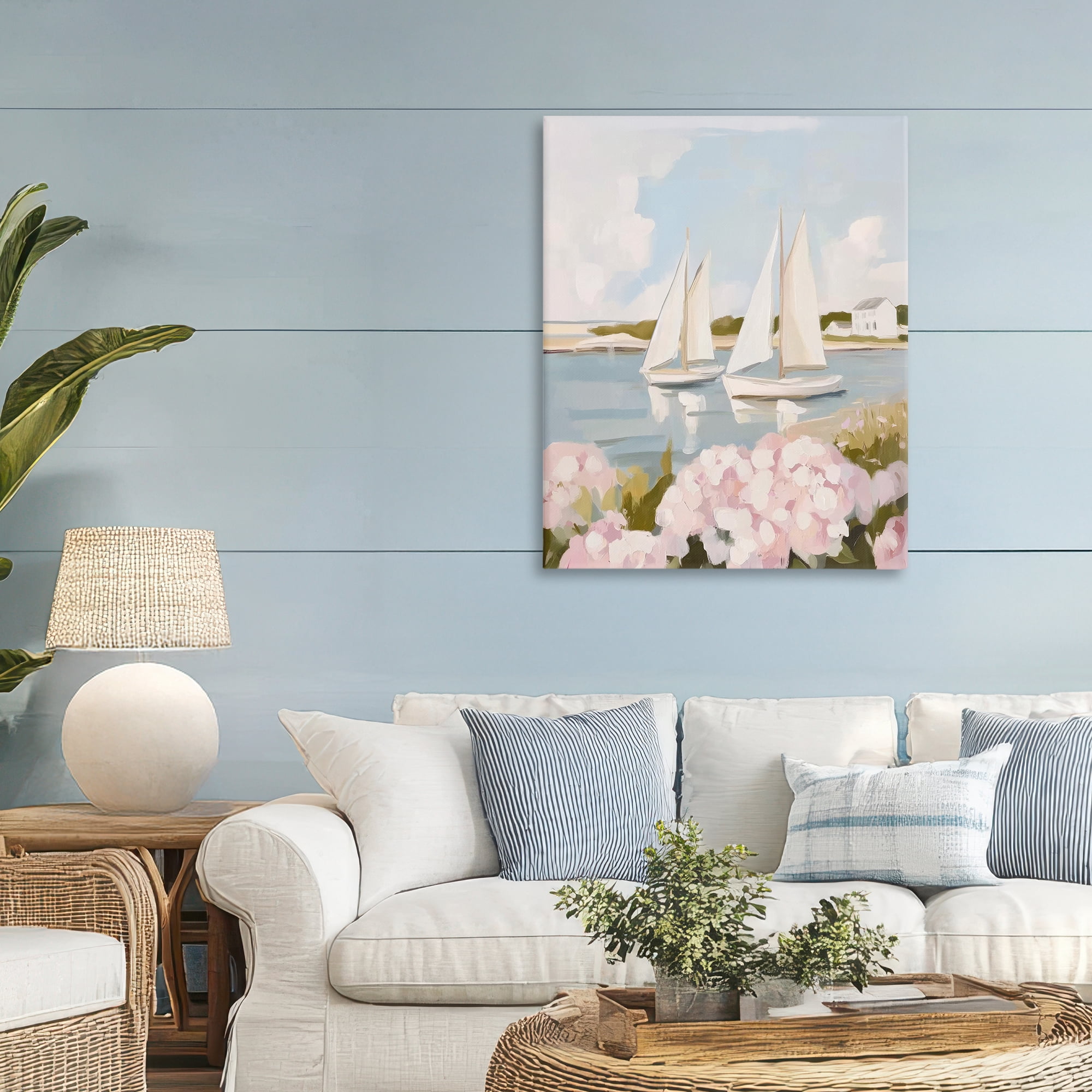 Stupell Industries Sailboat Duo with Pink Hydrangeas Canvas Wall Art, design by Sisi and Seb