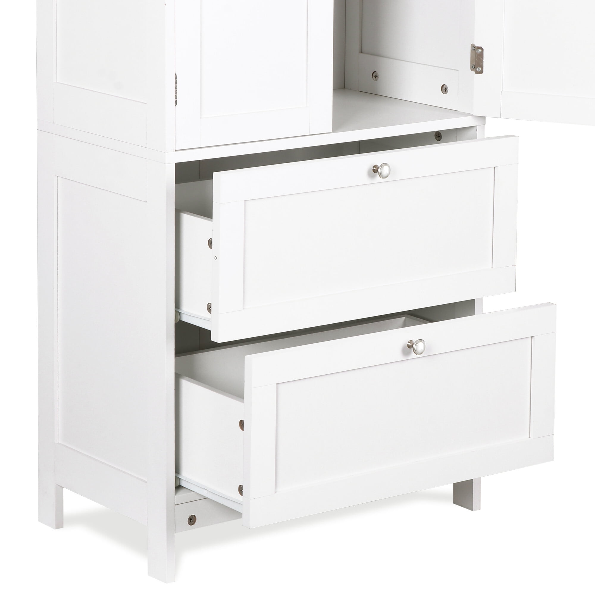 ZENY Bathroom Freestanding Floor Storage Cabinet Storage Unit with 2 Drawers and 2 Doors Adjustable Inner Shelf, White