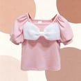 thumbnail image 5 of hotojiny Toddler Baby Girls Blouse Kids Girl Square Collar Bow T Shirts Summer Short Sleeve Casual Tops Infant Clothes 6 M-8 T, 5 of 7