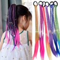 thumbnail image 4 of Nvzi 2 extensiones de cabello con trenzas de colores y bandas de goma, postizos sintéticos trenzados de arcoíris, accesorios para el cabello con cola de caballo, para fiestas, disfraces, A04, 4 of 5