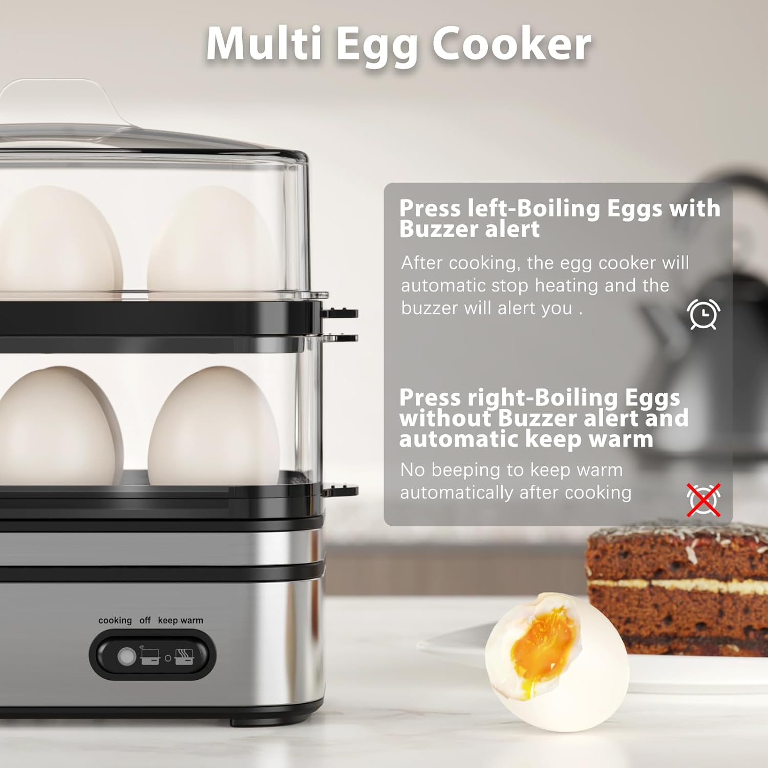 Evoloop Rapid Egg Cooker with Electric Tea Kettle - 12 Eggs Capacity & 1L Boiling for Fast Breakfast