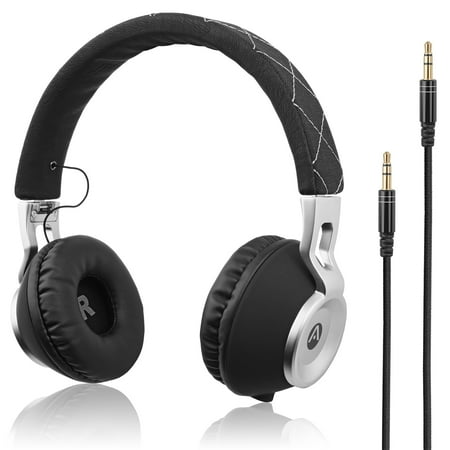 - Audiomate High Bass Wired Over-Ear Headphones | Stylish Foldable and Portable Headset with Drawstring Bag | Noise-Isolating Earphones for Smartphone, PC, Tablet, TV, Gaming & More (Black/ Silver)