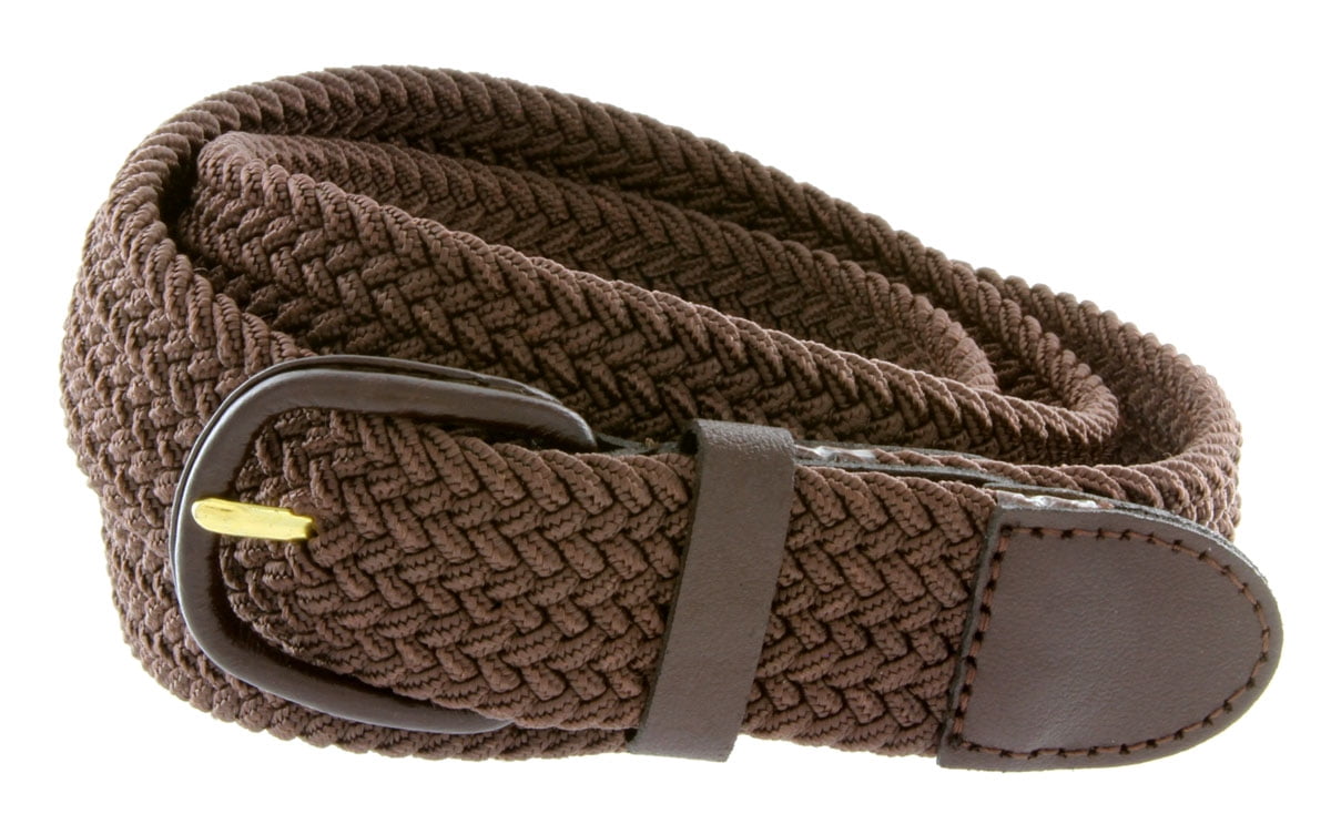 Men's Leather Covered Buckle Woven Canvas Elastic Stretch Belt Waistband new Men's Leather Covered Buckle Woven Canvas Elastic Stretch Belt Waistband new