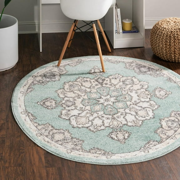 Unique Loom Parker Collection Area Rug - Kokulu (5' Round Aqua/Beige)