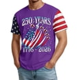thumbnail image 2 of Men's 250 Years 1776-2026 Shirt with Jet Smoke American Flag Graphic and Star Stripe Sleeves Featuring Classic Round Neck Purple L, 2 of 5