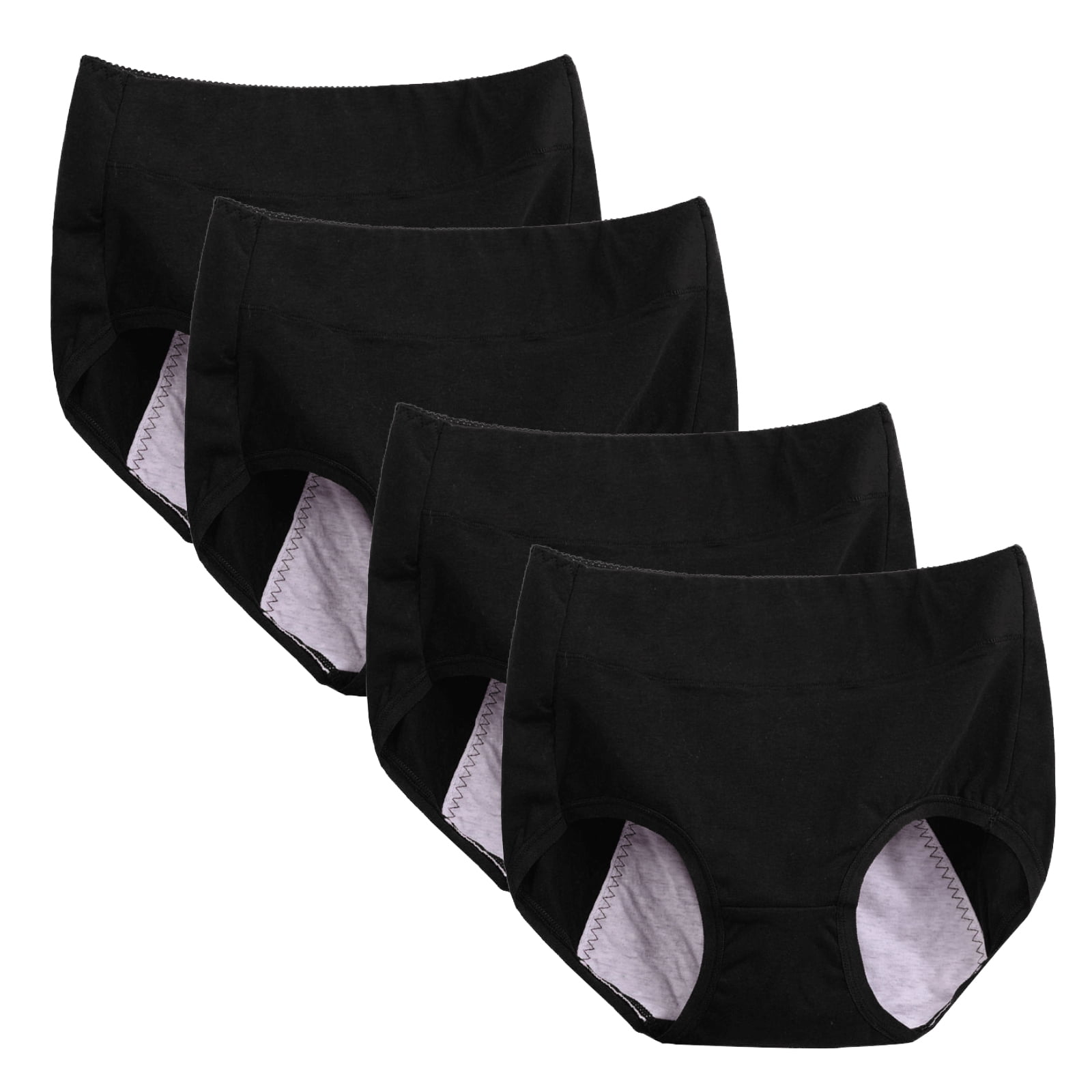 WBQ 4 Pack Plus Size Menstrual Period Underwear for Women Mid Rise Cotton Postpartum Ladies