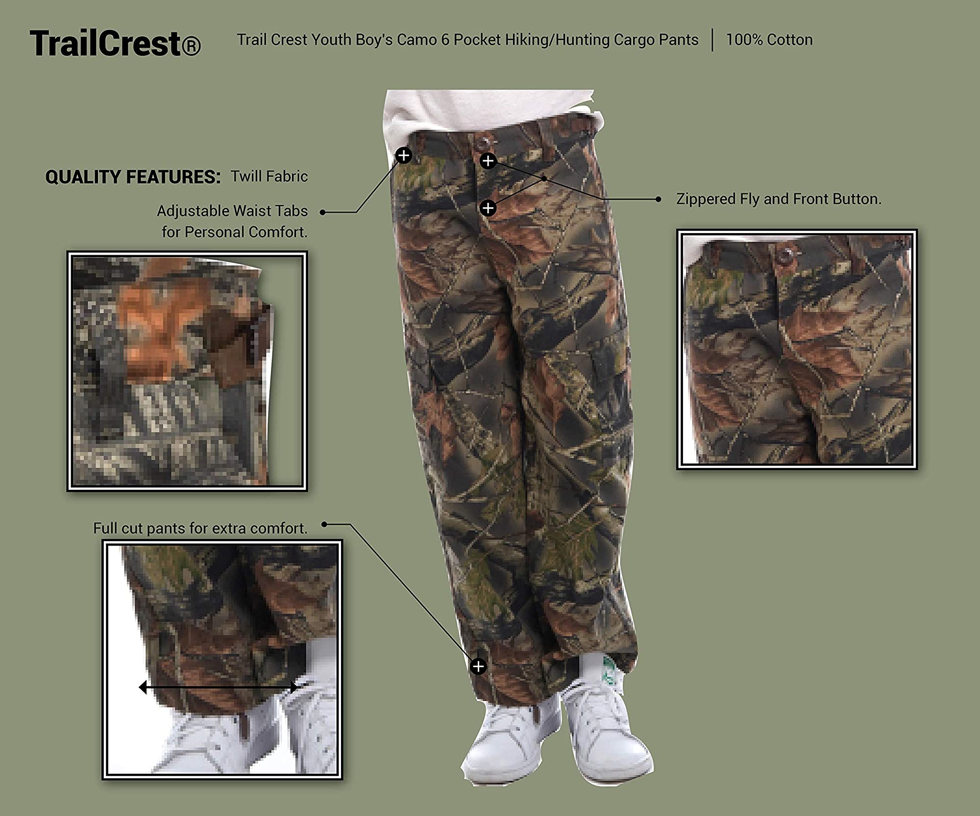TrailCrest Boys Camo Hunting Pants with 