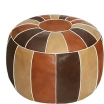 LAMIRO Unstuffed Handmade Moroccan Round Pouf Foot Stool Ottoman Seat Faux Leather Large Storage Bean Bag Floor Chair Foot Rest for Living Room,Bedroom or Wedding Gifts (Multi Color)