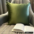 thumbnail image 3 of The HomeCentric Decorative Throw Pillow cover Olive Green Pack of 2, 18"x18" Satin Solid, Satin Pillowcase For Sofa Couch, Hotels, living, Bed Room, Solid Modern Style - Olive Green Slub Satin, 3 of 10