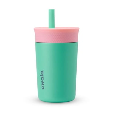Owala Kids Insulation Stainless Steel Tumbler with Spill Resistant Flexible Straw, Easy to Clean, Kids Water Bottle, Great for Travel, Dishwasher Safe, 12 Oz, Pink and Teal (Real Cool Fish)