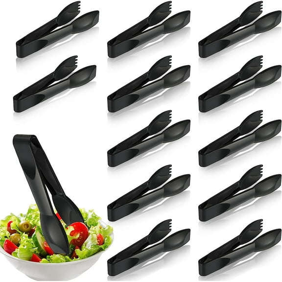 6 Inch Utility Tong Plastic Serving Tongs Bulk Scalloped Serving Utensils Charcuterie Accessories Heavy Duty Tongs for Cooking Appetizers Food Catering Dinner Party(Black,12 Pcs)