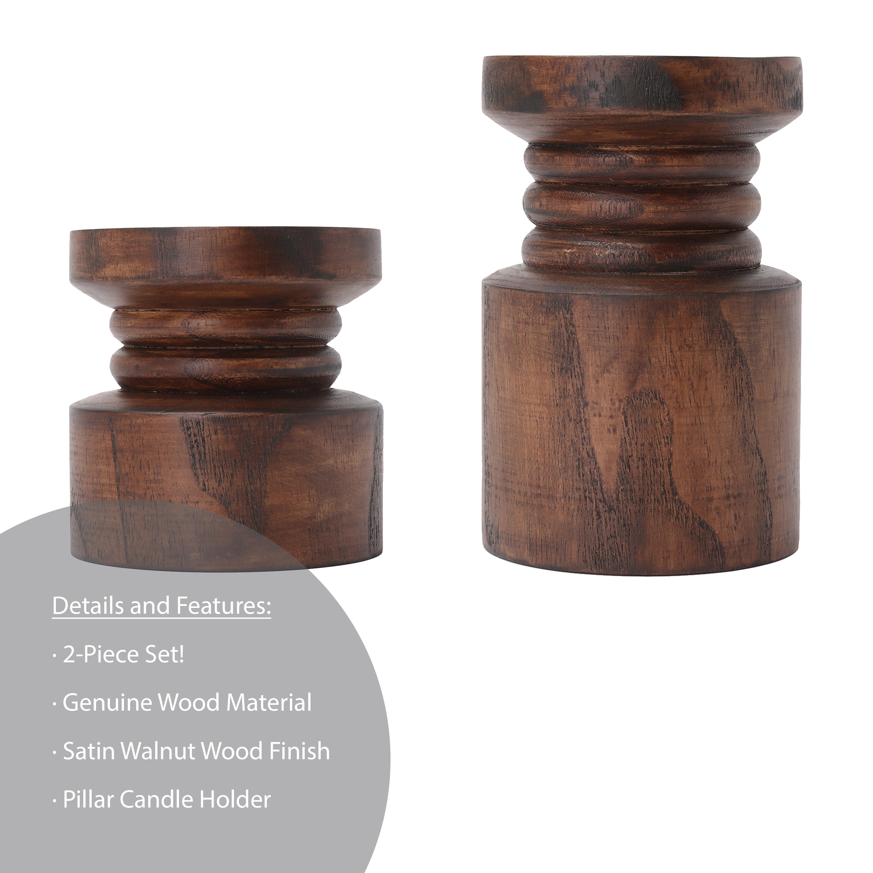Mainstays Dark Wood tabletop Pillar Candle Holders, 2 PC Set