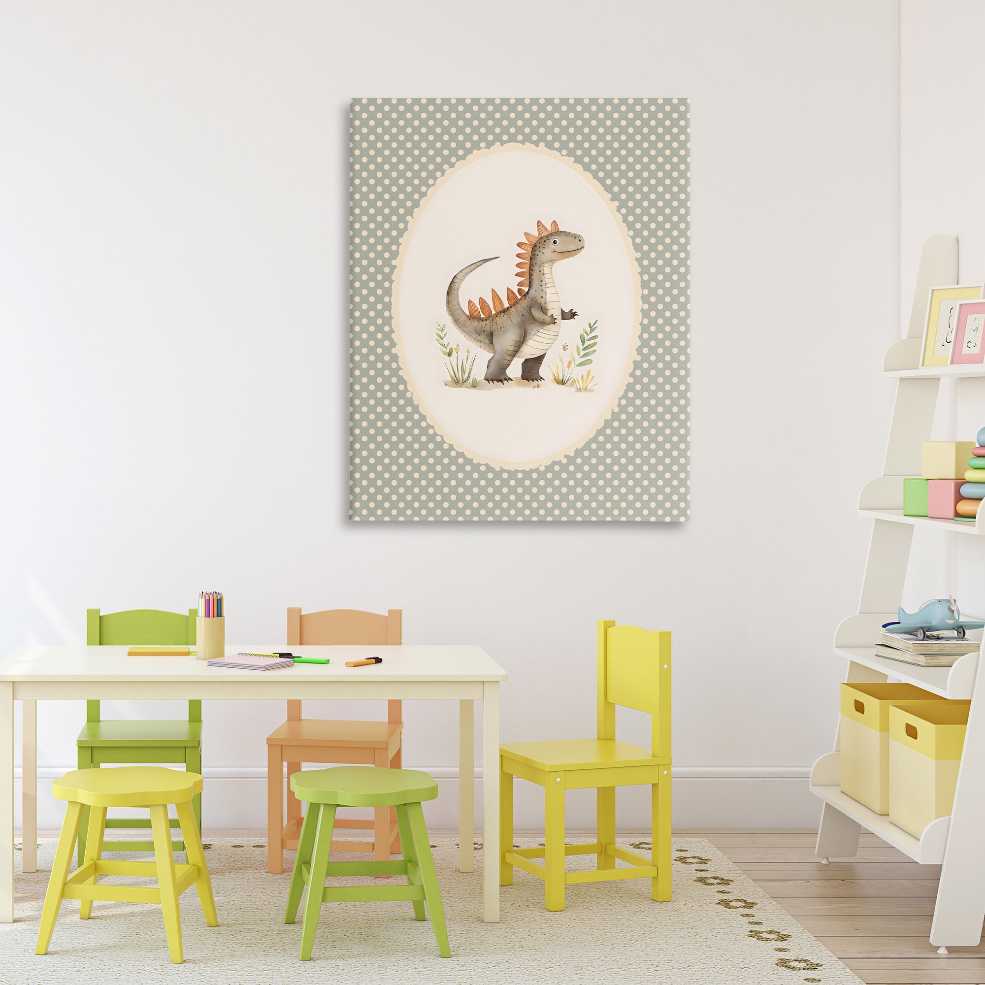 Stupell Industries Watercolor Dinosaur Polka Dot Border Canvas Wall Art, design by LSR Design Studio