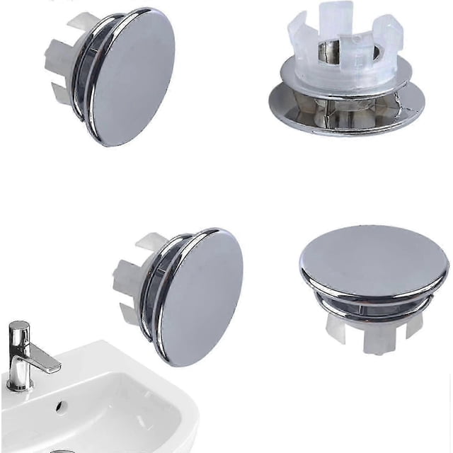 4 Pack Sink Basin Overflow Trim Ring Solid Brass Bathroom Sink Trim Overflow Cover Insert In Hole Round Caps, Double Layer Copper Solid Chrome-Good-Yv