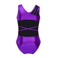 thumbnail image 2 of MSemis Kids Girls One-Piece Metallic Criss Cross Gymnastics Leotard Bodysuit A Purple 8-10, 2 of 5