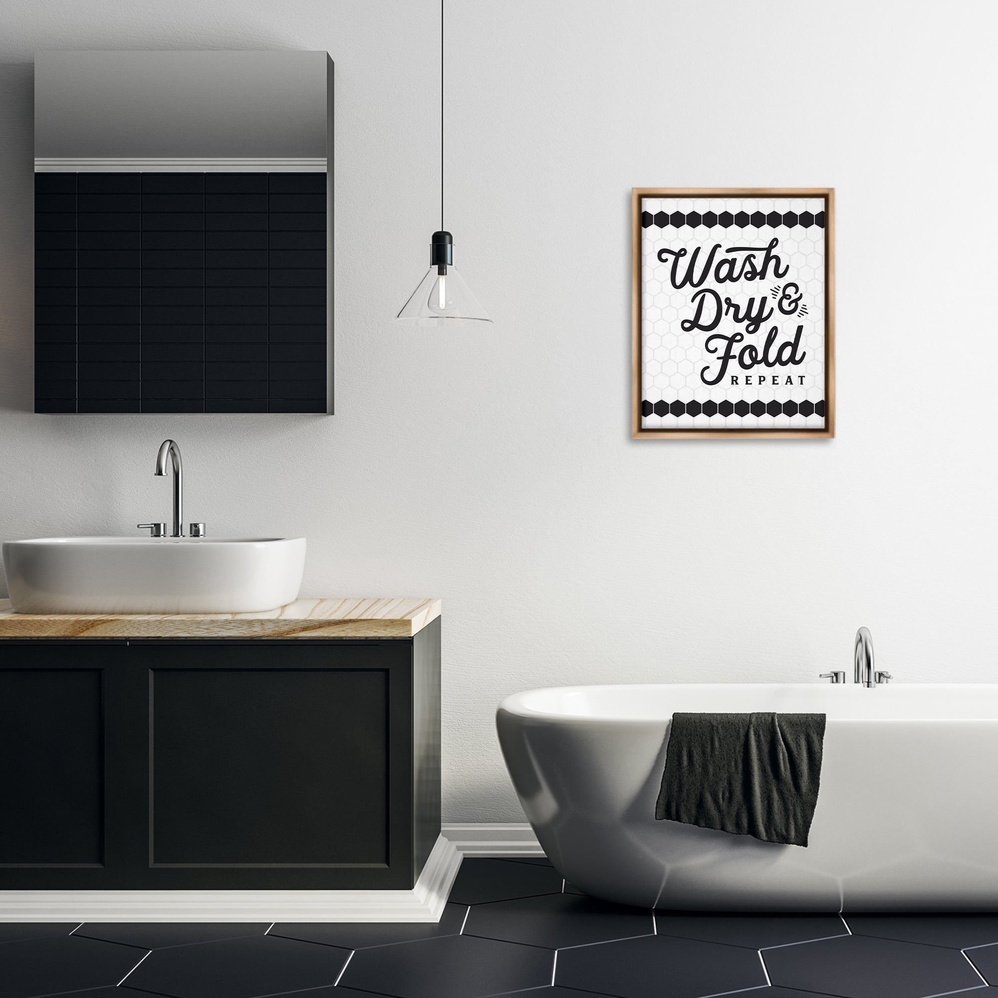 Stupell Industries Geometric Laundry Phrase Typography Painting Brown Floater Framed Art Print Wall Art, 17 x 21