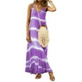 thumbnail image 1 of Robe Maxi à Col en V Vêtements d'Été à Rayures Sans Manches Robe Imprimée à Rayures Robe d'Été Ample, Violet, TTG, 1 of 8