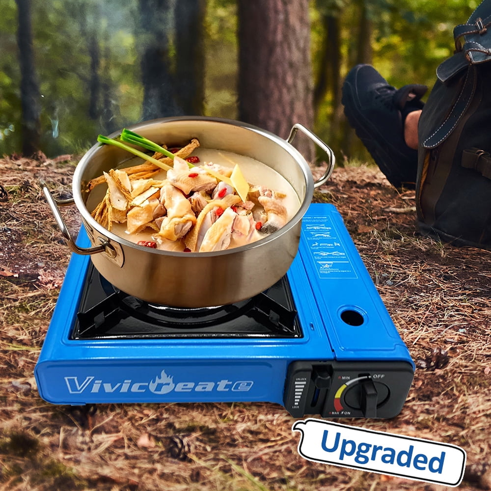 Vivicreate 8500 BTU Portable Butane Gas Stove, Single Burner Outdoor Camping Cooker with Carrying Case for BBQ, Picnic & Travel