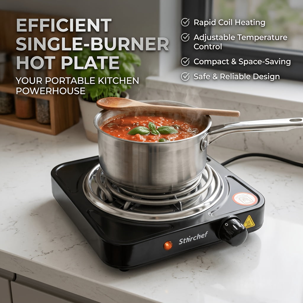 AORAN Portable Single Burner Electric Cooktop with Plug, Countertop Induction Hob, Compact Hot Plate, Efficient Cooking, Temp Control, Indicator Light, Easy-Clean Stove for Home, Kitchen, Outdoor
