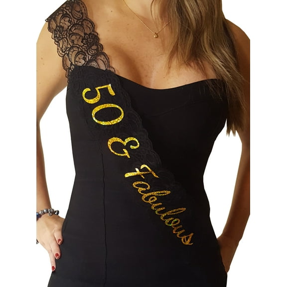 Girlz Nights 50 & Fabulous Birthday Lace Sash, Black
