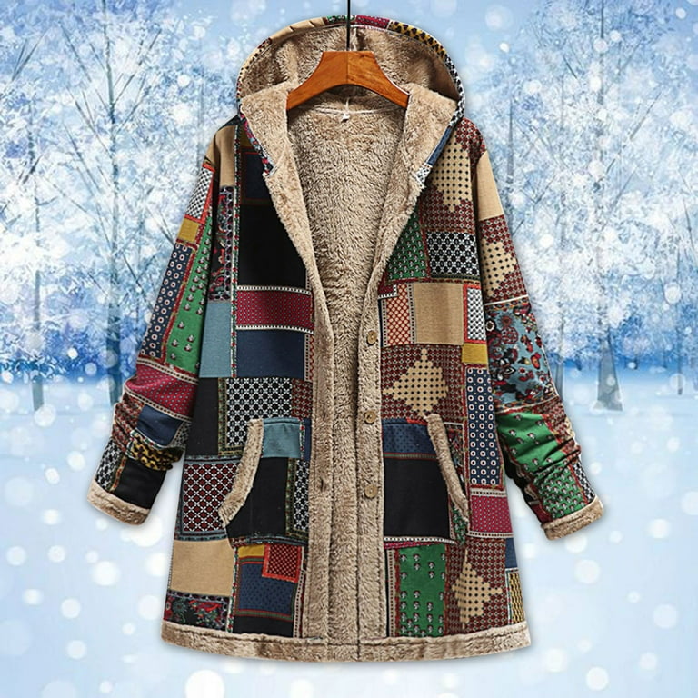 Womens Plus Size Clearance Women's Jacket Coat Hooded Neck Lightweight  Shacket Jacket Casual Plus Size Warm Plush Button Loose Coat Winter Fashion  Top Aztec Etnic Graphic Long Sleeve Green XXXXXL 