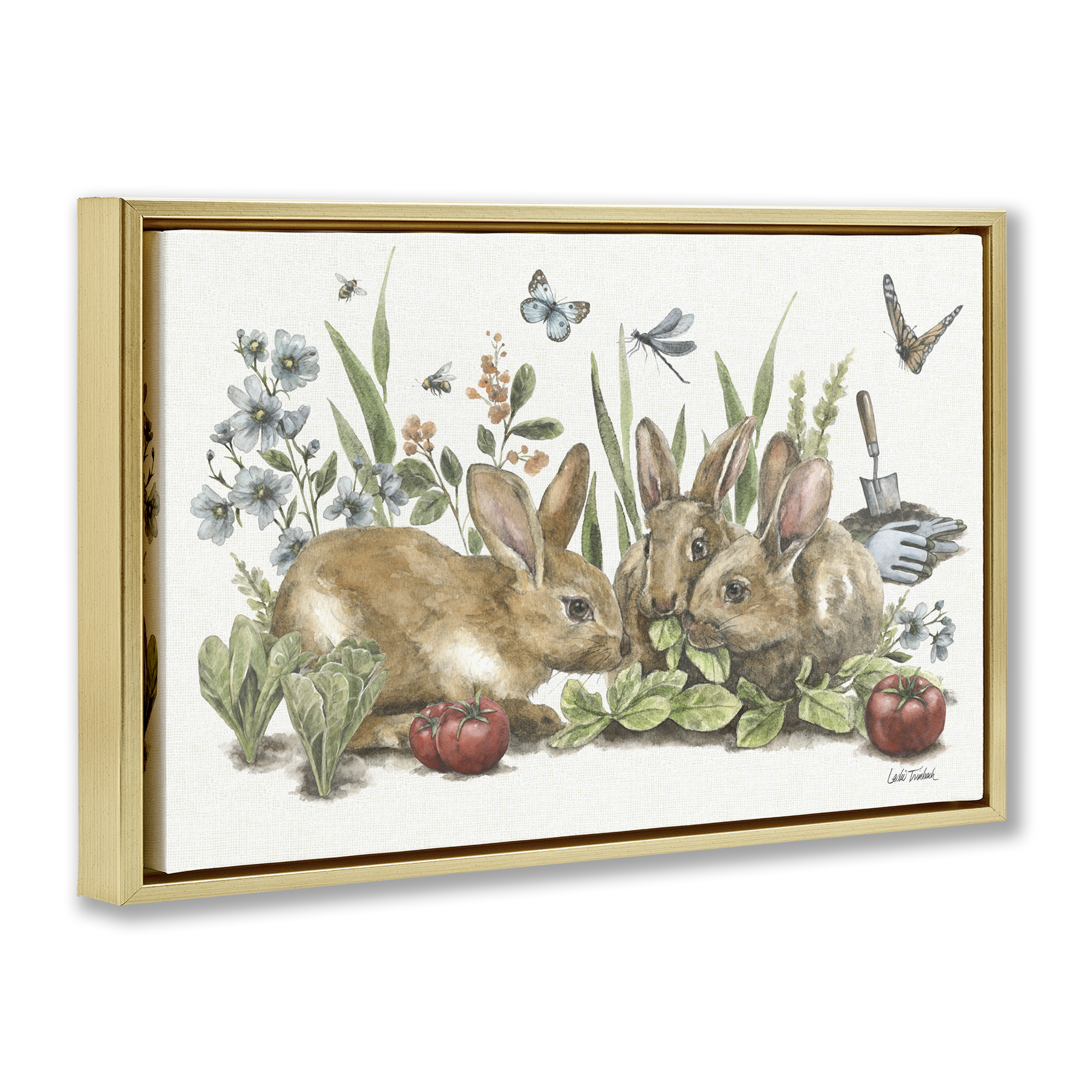 Stupell Industries Garden Patch Scene Botanical & Floral Painting Gold Floater Framed Canvas Art Print Wall Art, 31 x 21