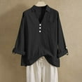 thumbnail image 2 of Inleife Womens Shirts Top Women's V-Neck Long Sleeve Loose Button Cotton And Linen Tunic Summer Blouse, 2 of 6