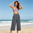 thumbnail image 5 of Mifsaly Cropped Wide Leg Pants for Women Pleated Front High Waisted Culottes Capri Trousers with Side Pockets Work Casual Summer Loose Lounge Outfits Dark Gray,S, 5 of 7