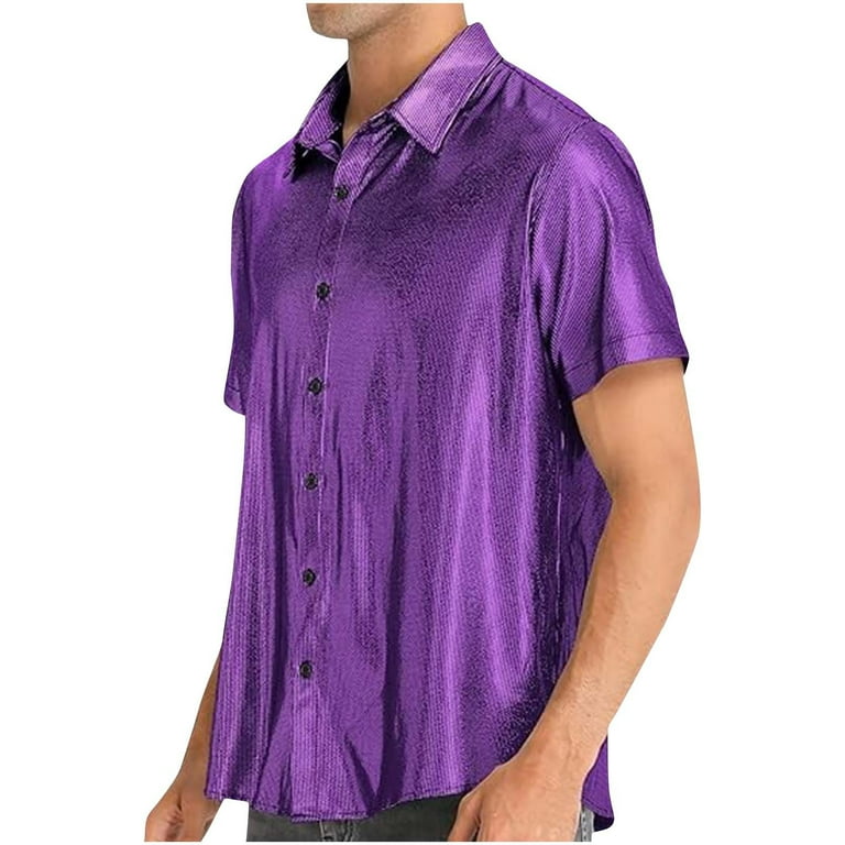 yillto Men's Sparkly Shirts Button down Short Sleeve Party Prom