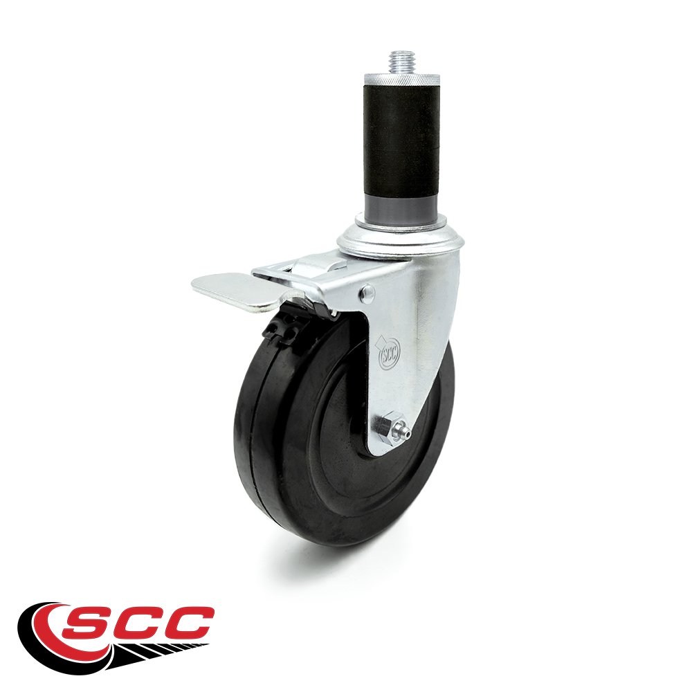 Hard Rubber Swivel Expanding Stem Caster w/5" x 1.25" Black Wheel and 1
