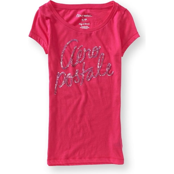 Aeropostale Womens Sequin Script Graphic T-Shirt, rosa, pequeña Aeropostale Camiseta gráfica