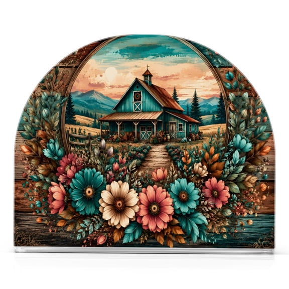 Ryvnso with Country Farmhouse Floral Pattern Acrylic Napkin Holder for Table Paper Kitchen Cocktail Tissue Dispenser