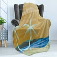 thumbnail image 4 of Beach Soft Flannel Fleece Throw Blanket, Illustration of Hammock in the Tropical Sandy Beach with Exotic Color Ocean Print, Cozy Plush for Indoor and Outdoor Use, 50" x 60", Navy Cream, by Ambesonne, 4 of 5