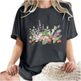 thumbnail image 5 of LEBONYARD Plus Size Summer Tops,Short Sleeve Shirts for Women up to 50% off,Women's Fashion Summer Round Neck Drop Sleeves Leisure Short Sleeve Flower Printing Tops Dark Gray XL, 5 of 7