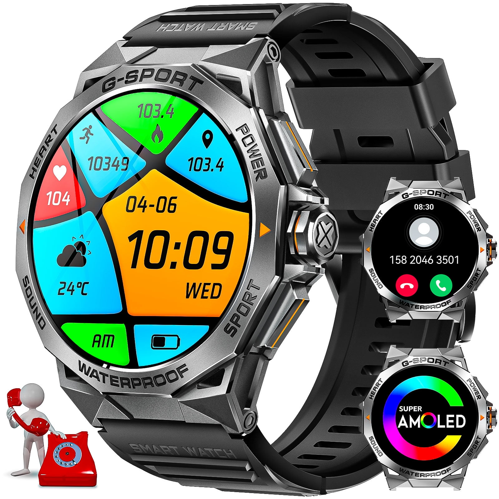 Cyberdyer Men's Smart Watch - IP68 Waterproof, 1.43" HD Screen, 100+ Sport Modes, Durable, 15-Day Standby, iOS & Android Compatible, Thanksgiving Halloween Gift