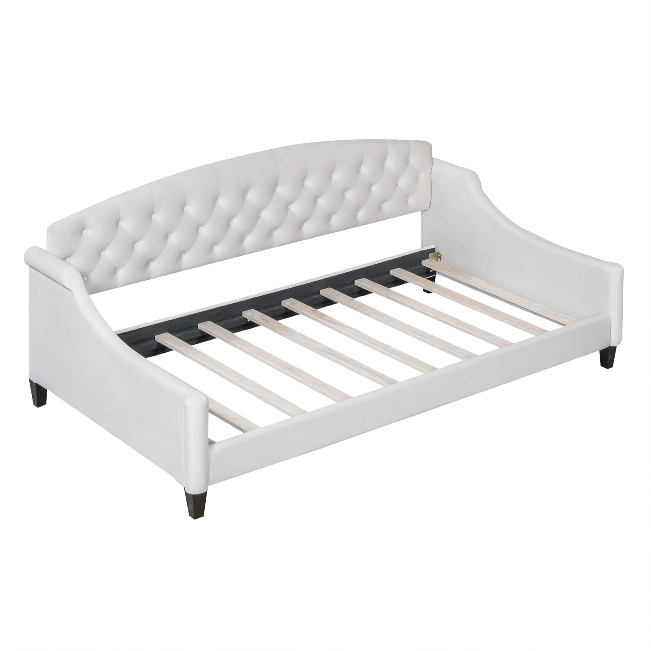 Noble House Sabrina Luxury Twin Daybed, Velvet Upholstered Tufted Sofa Bed, Plywood Frame with Piped Edges, Beige