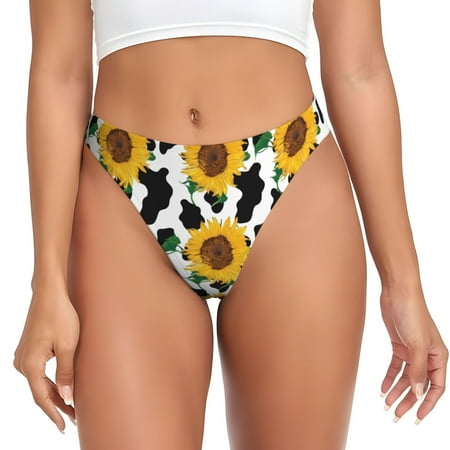 Sigee Cute Cow Print Sunflower B for Women s G-String Panty  Low Rise  Soft Lace Perfect for Everyday Wear or Special Occasions-X-Large