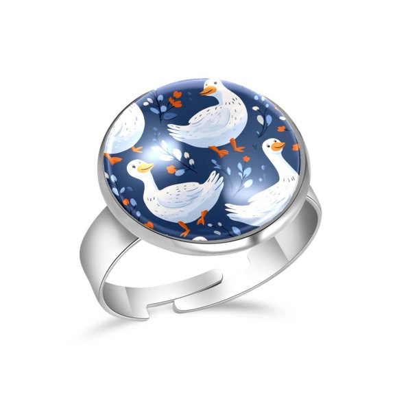 PhooArto Cute White Goose Pattern Stainless Steel Rings for Women, Open Adjustable Ring Promise Ring Jewelry Gifts