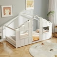 thumbnail image 4 of Costway Twin Size House Floor Bed with LED Lights Solid Wood Bed Frame without Slats White, 4 of 10