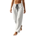 thumbnail image 4 of VEKDONE Wide Leg Palazzo Pants for Women Casual Elastic Waist Drawstring Straight Trousers Summer Loose Fit Comfy Beach Long Pants with Pockets White XXXL, 4 of 6
