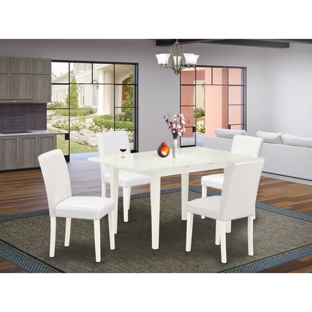 East West Furniture NOAB5-LWH-64 5 Piece Norfolk Mid Century Dining Table Set – Linen White East West Furniture NOAB5-LWH-64 5 Piece Norfolk Mid Century Dining Table Set – Linen White