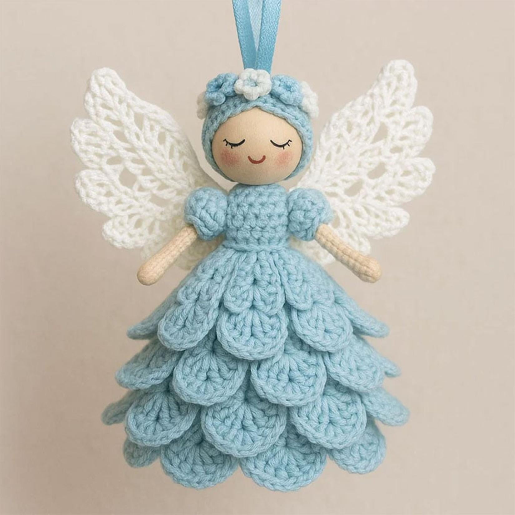 Christmas Crochet Angel Ornament Craft Kit - Cute Soft Knitted Yarn Pendant, Complete DIY Decor Set for Christmas Tree, Handmade Accessories for Personalized & Wall Decor, Light Blue, 5.91in