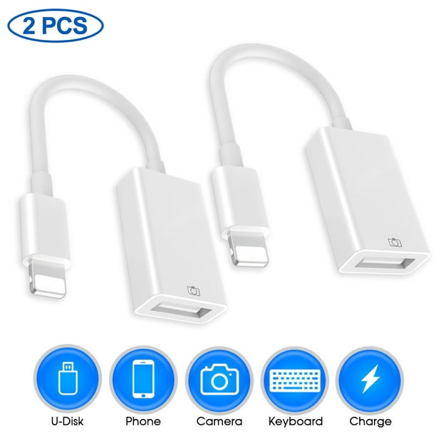 2 Pack) Apple Lightning to USB Camera Adapter USB  OTG Cable Adapter MFi  Certified Compatible with iPhone,USB Female Supports Connect Card Reader,U  Disk,Keyboard,Mouse,USB Flash Drive - Plug&Play 